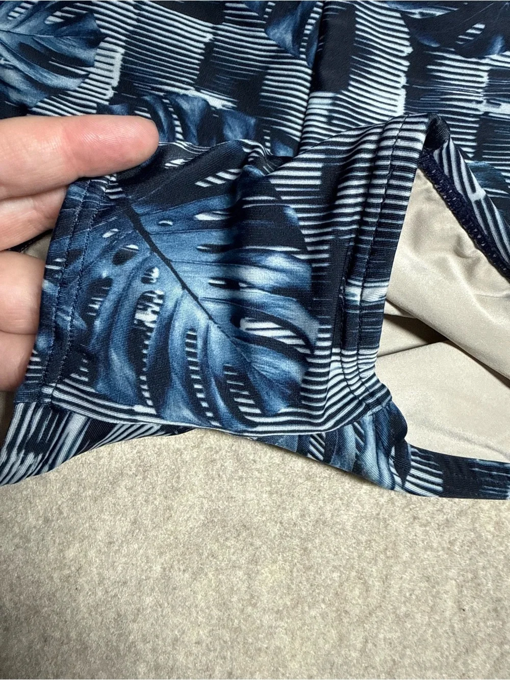 Navy Blue Tropical Leaf Women's Swim Bikini Bottoms